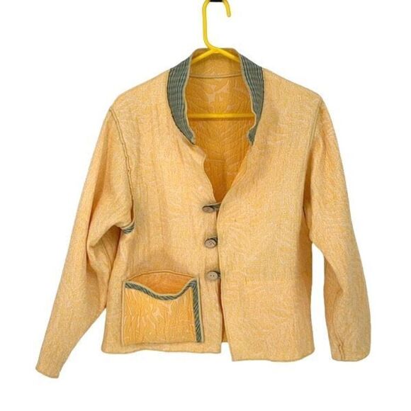Vintage Womens Button Front Jacquard Reversible Jacket Yellow Large - Picture 4 of 8